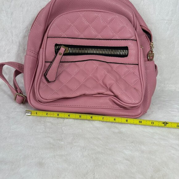 Quilted Pink Faux Leather Mini Backpack With Gold Zipper & Charm - Picture 10 of 10